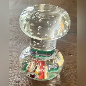 Art glass barbell paperweight controlled bubbles, canes, millefiori